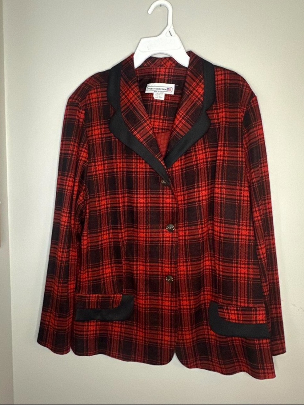 VTG PABLO Collection Red Black Plaid Women's Blazer Jacket Size 20WP